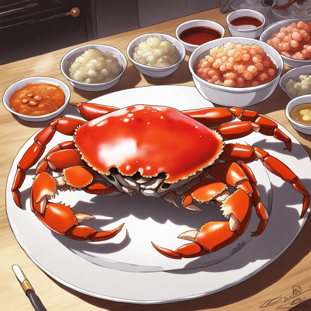 Detailed Cooked Crab in Anime Style