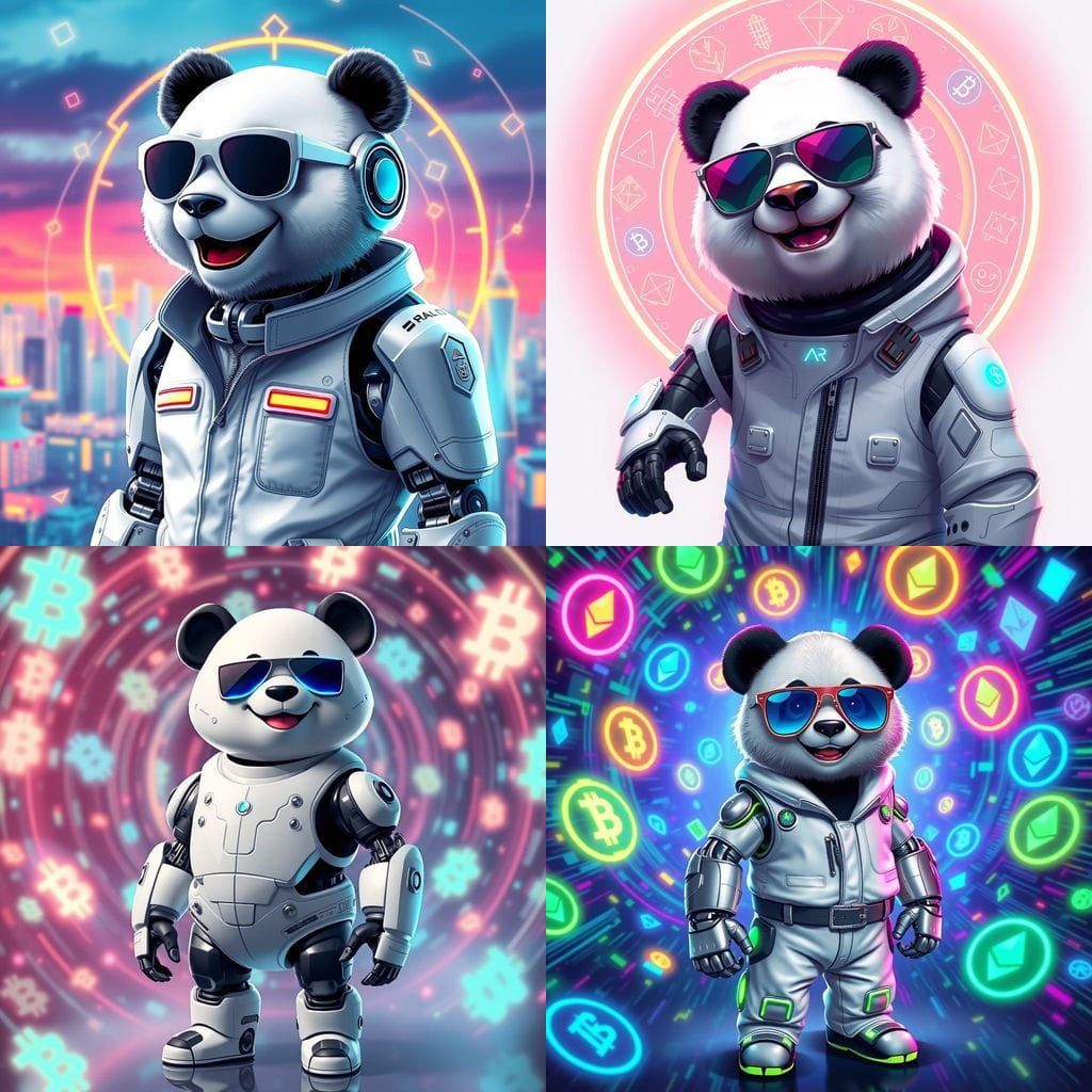 Robotic Panda in Neon Blockchain Wonderland