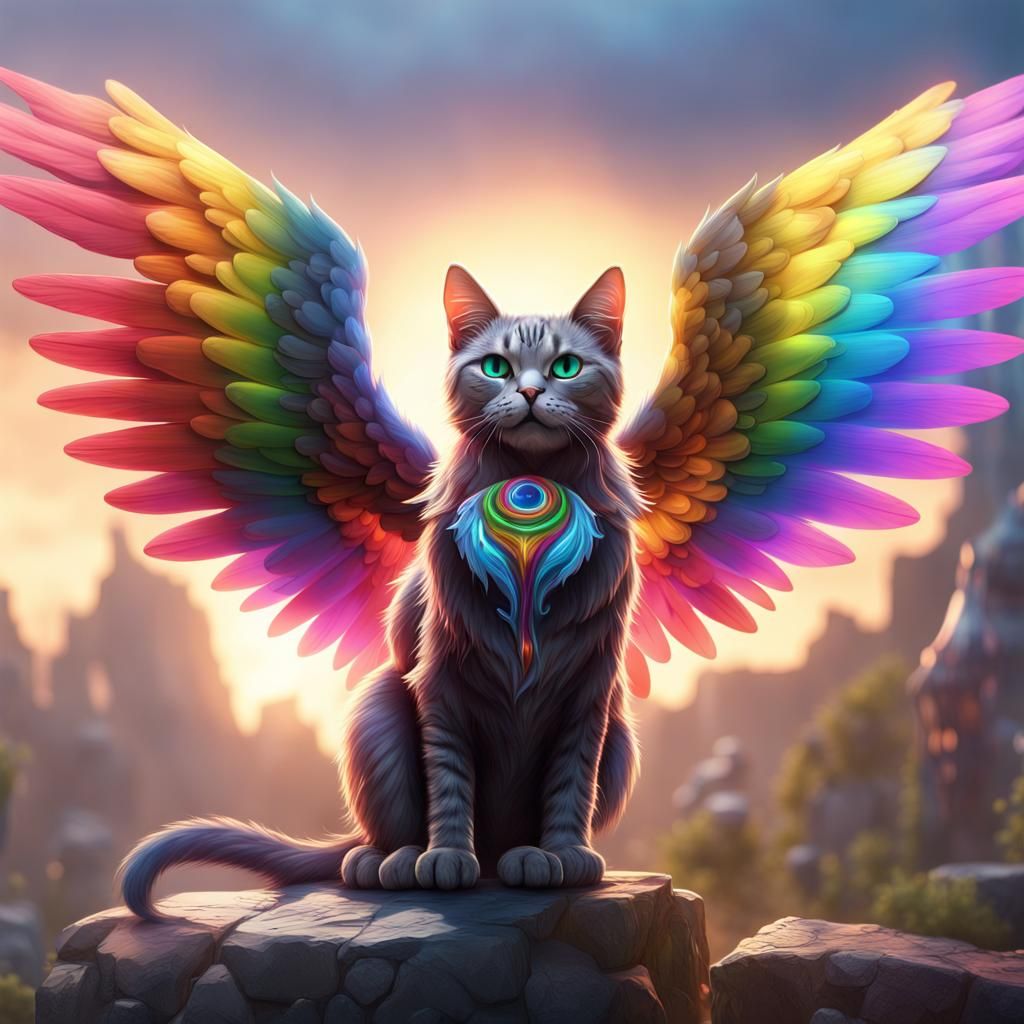 Rainbow Winged Cat: Detailed Matte Painting