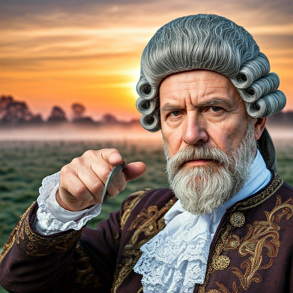 Intense Elderly Fencer at Dawn, Close-Up Portrait