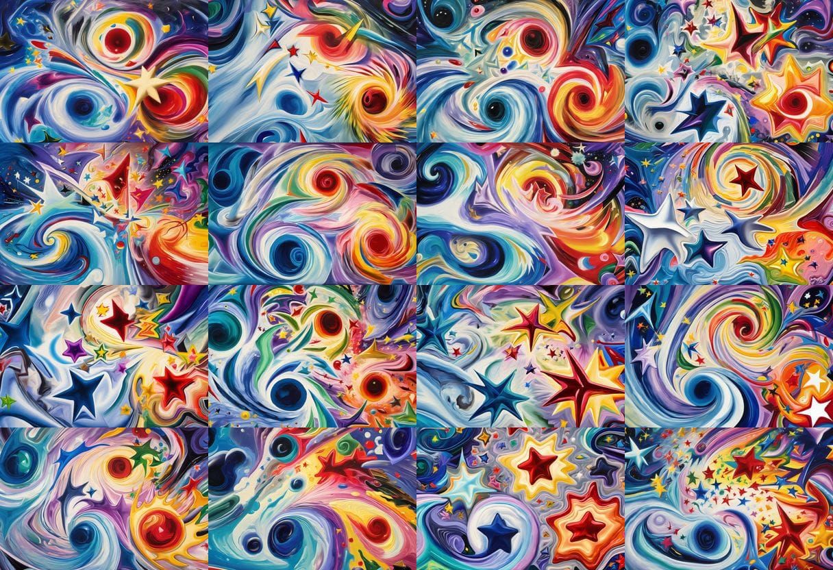 Vibrant 3D Paint Maelstroms with Swirling Stars