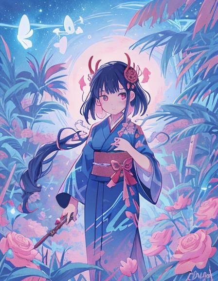 japanese demon girl in traditional wear, Katsuya Terada, Mar...