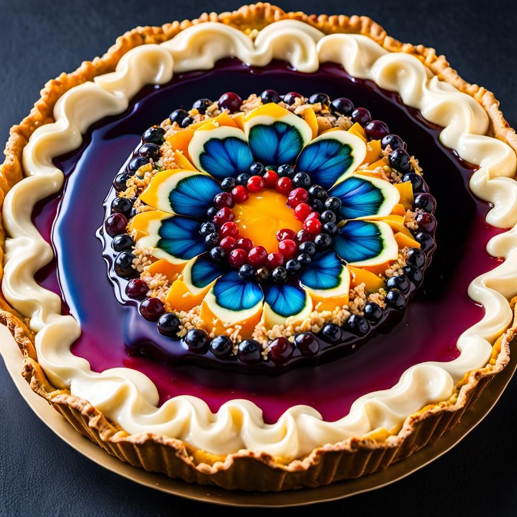 Hyperrealistic Pie with Millefiori Glaze in Radium Colors