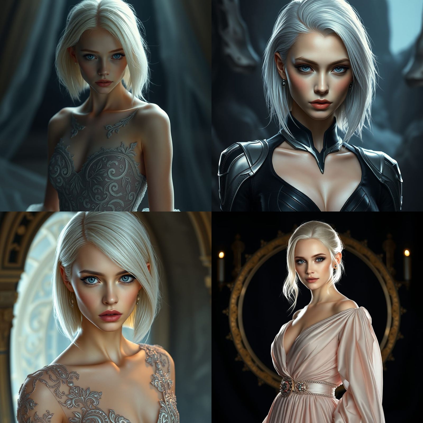 Woman with Platinum Hair in Designer Dress