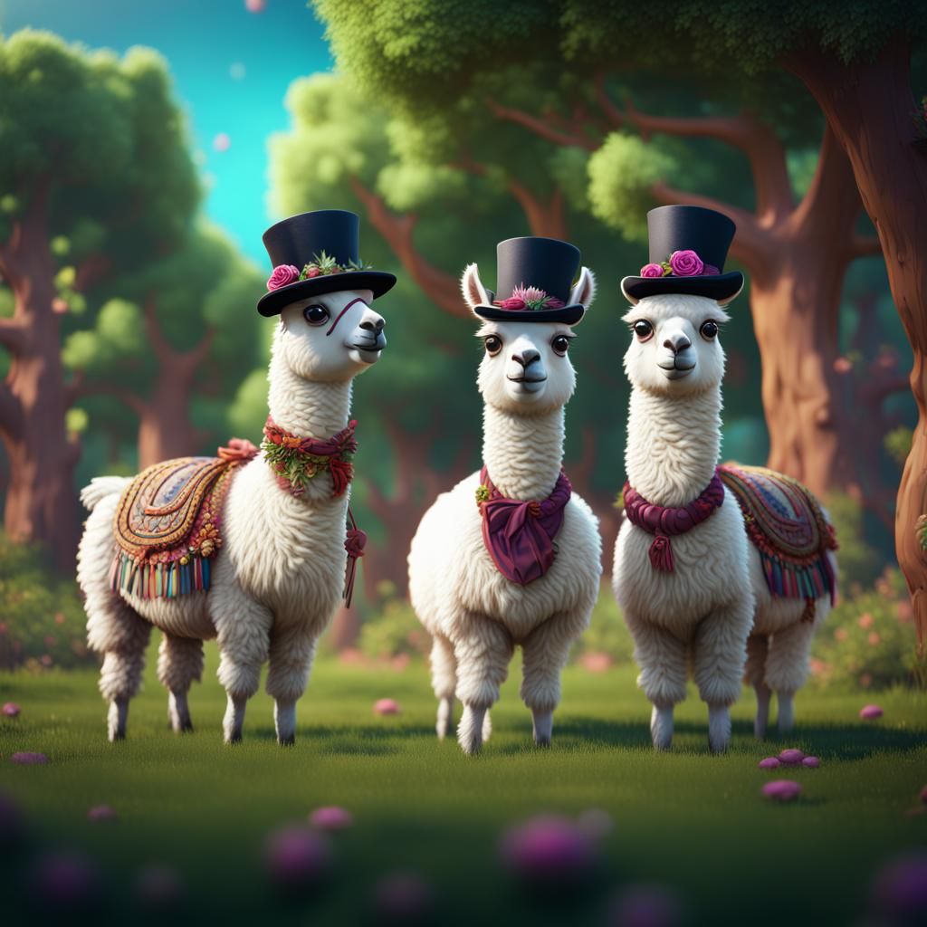 Llamas in Top Hats: Detailed Digital Painting