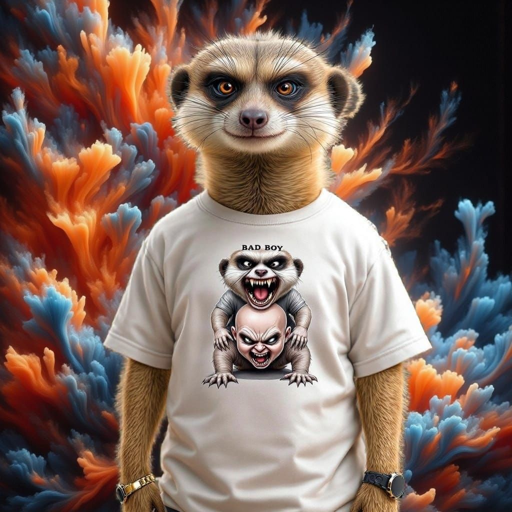 Surreal Demon Emerges from Liquid Geometry in Iridescent Hue...