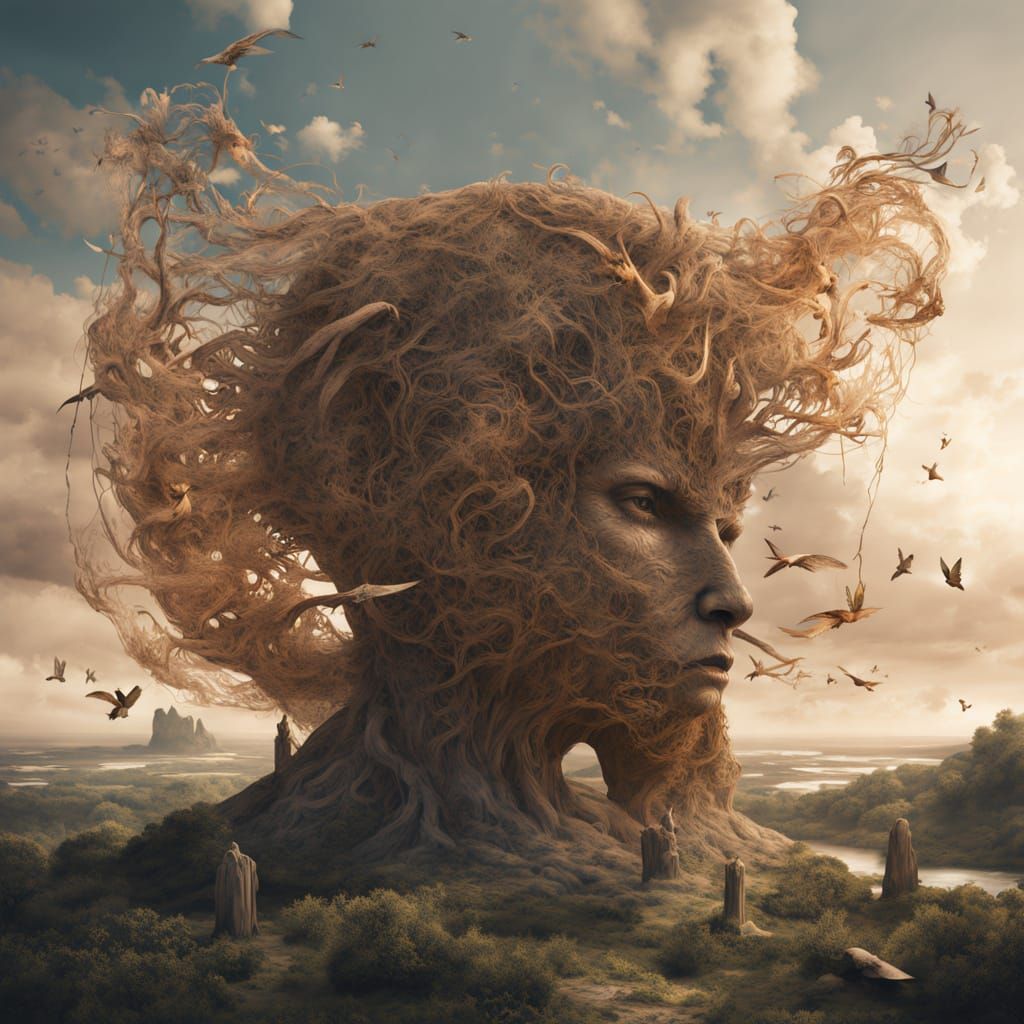 Surreal Woman Jumps at Sunset in Bio Art Collage