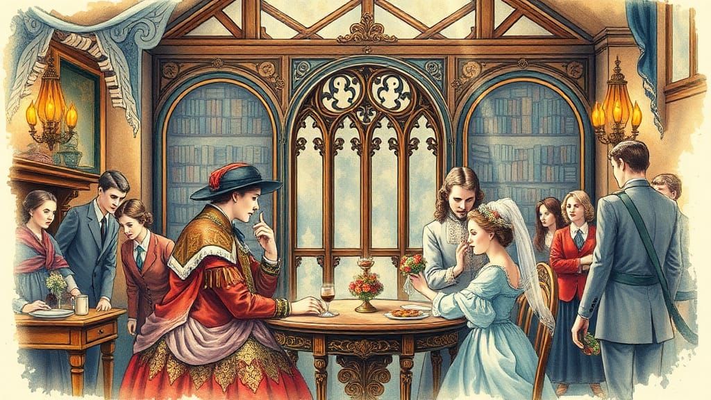 Victorian Marriage Book with Gothic Font in Watercolor Style