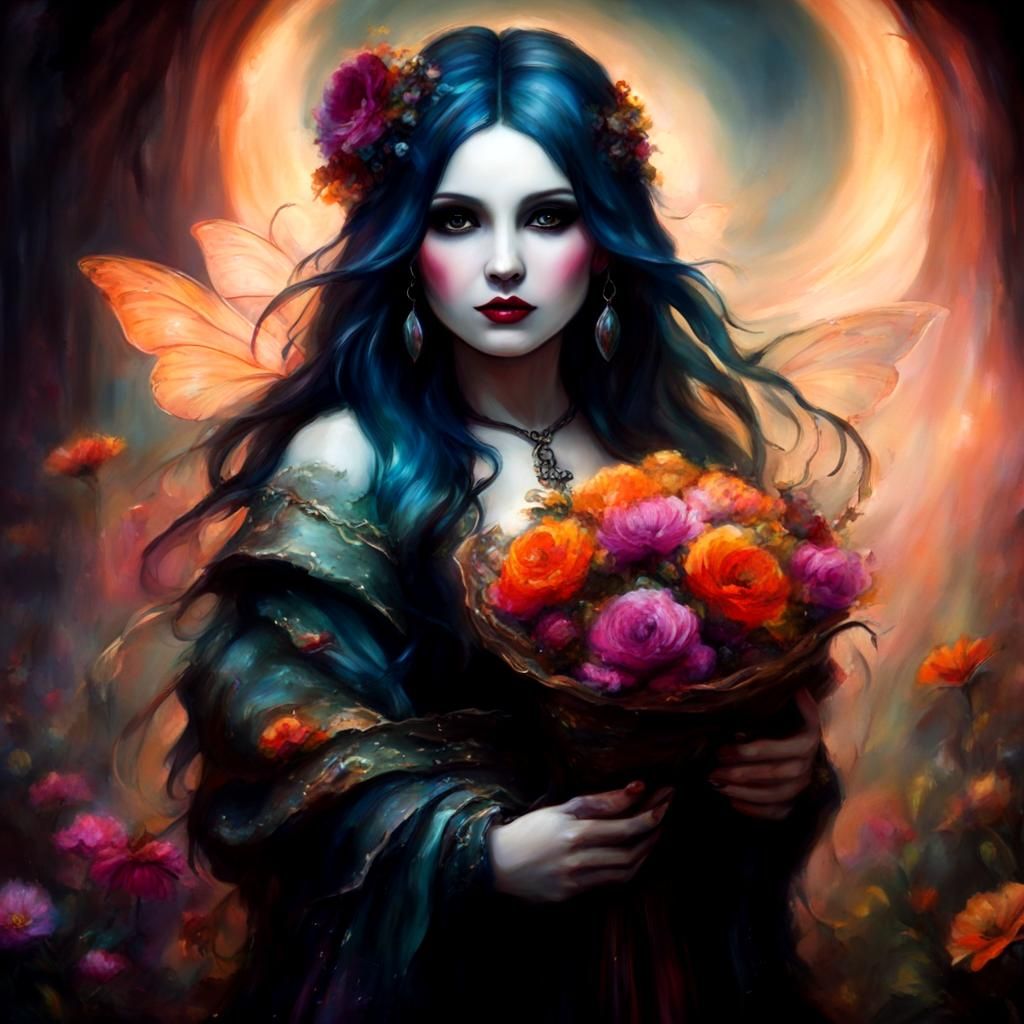 Ethereal Gothic Fairy in Oil Painting Style