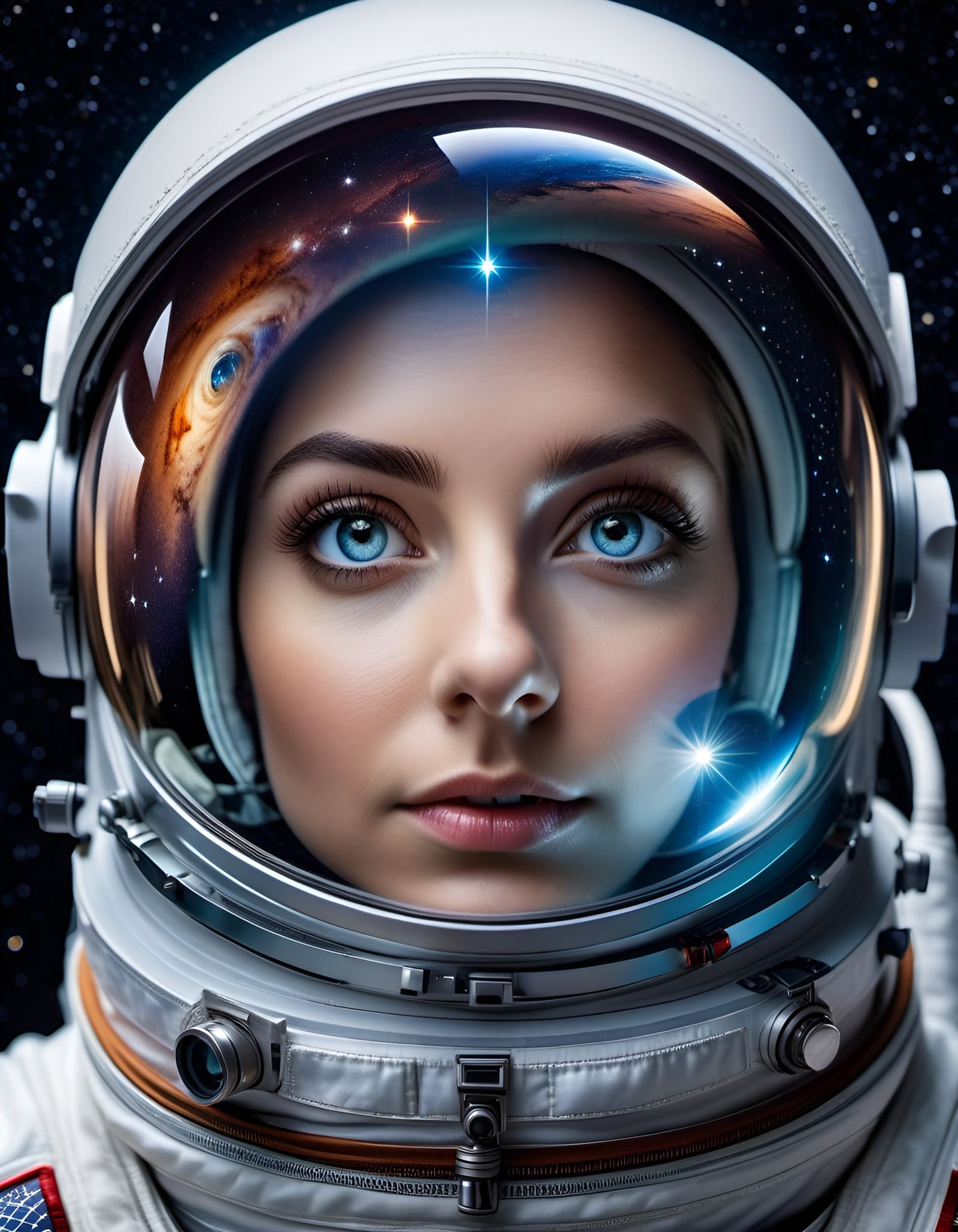 Hyperrealistic Astronaut Portrait with Galaxy Reflections