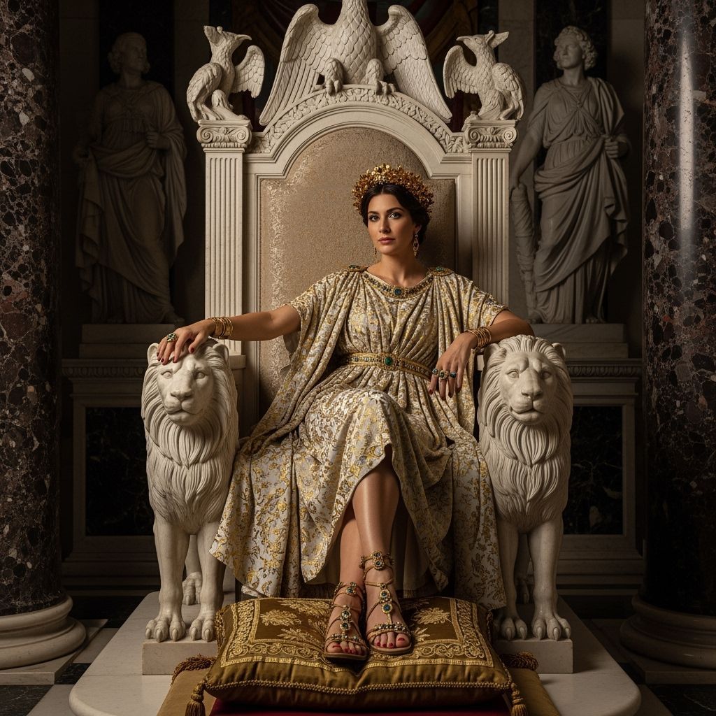 Luxurious Roman Empress on Marble Throne