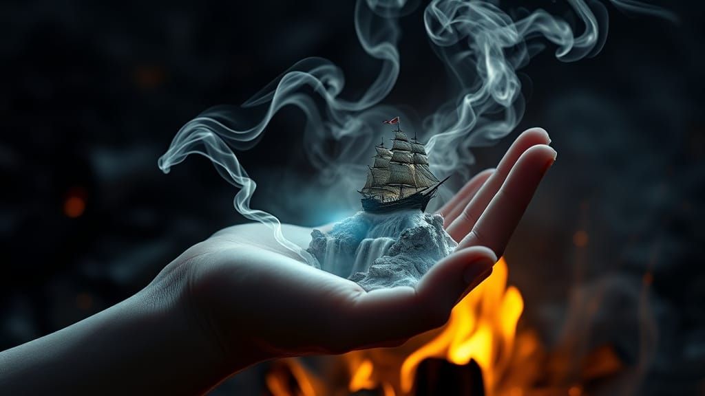 Ethereal Hand Cradles Smoky Fantasy Realm