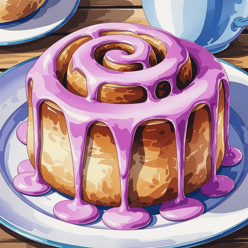 Vibrant Impressionist Cinnamon Roll Watercolor