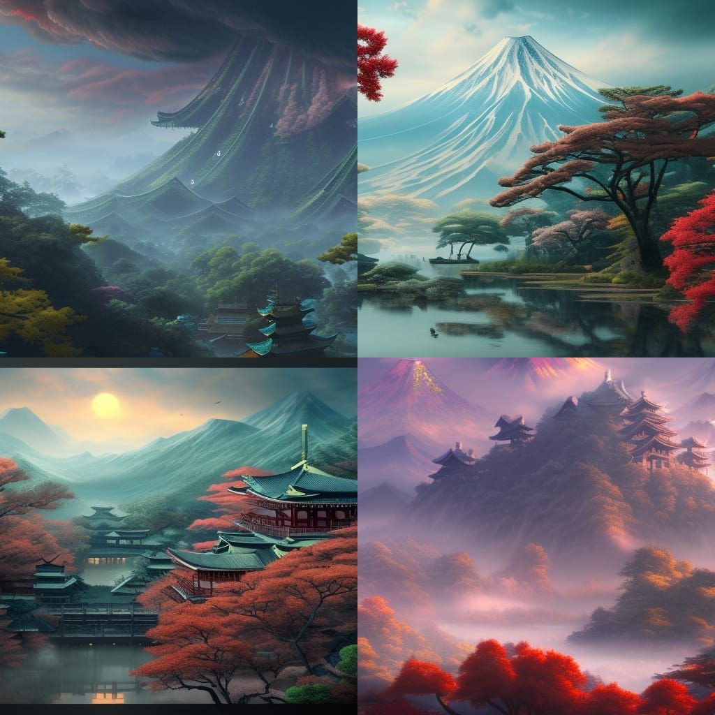 Detailed Matte Painting of Japan in Deep Color