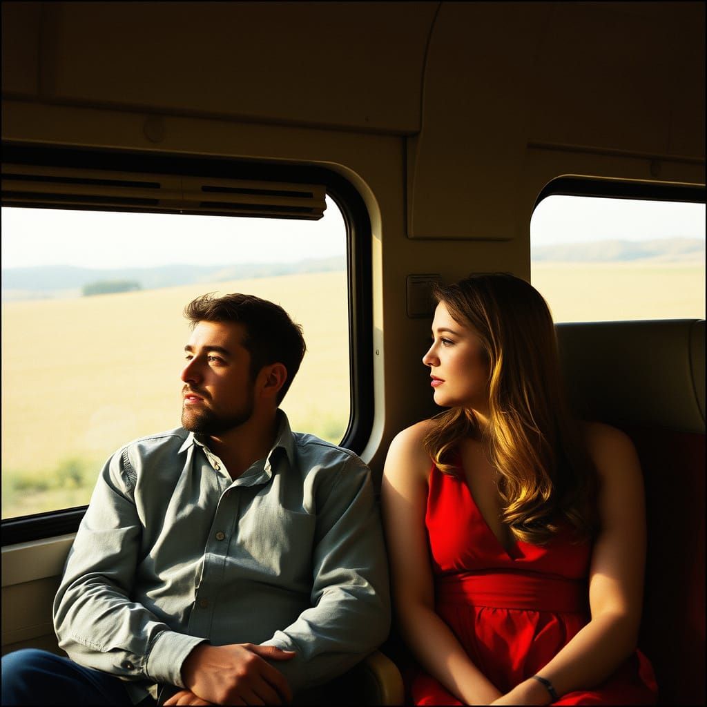 Tuscan Train Conversation: Photorealistic Cinematic Still