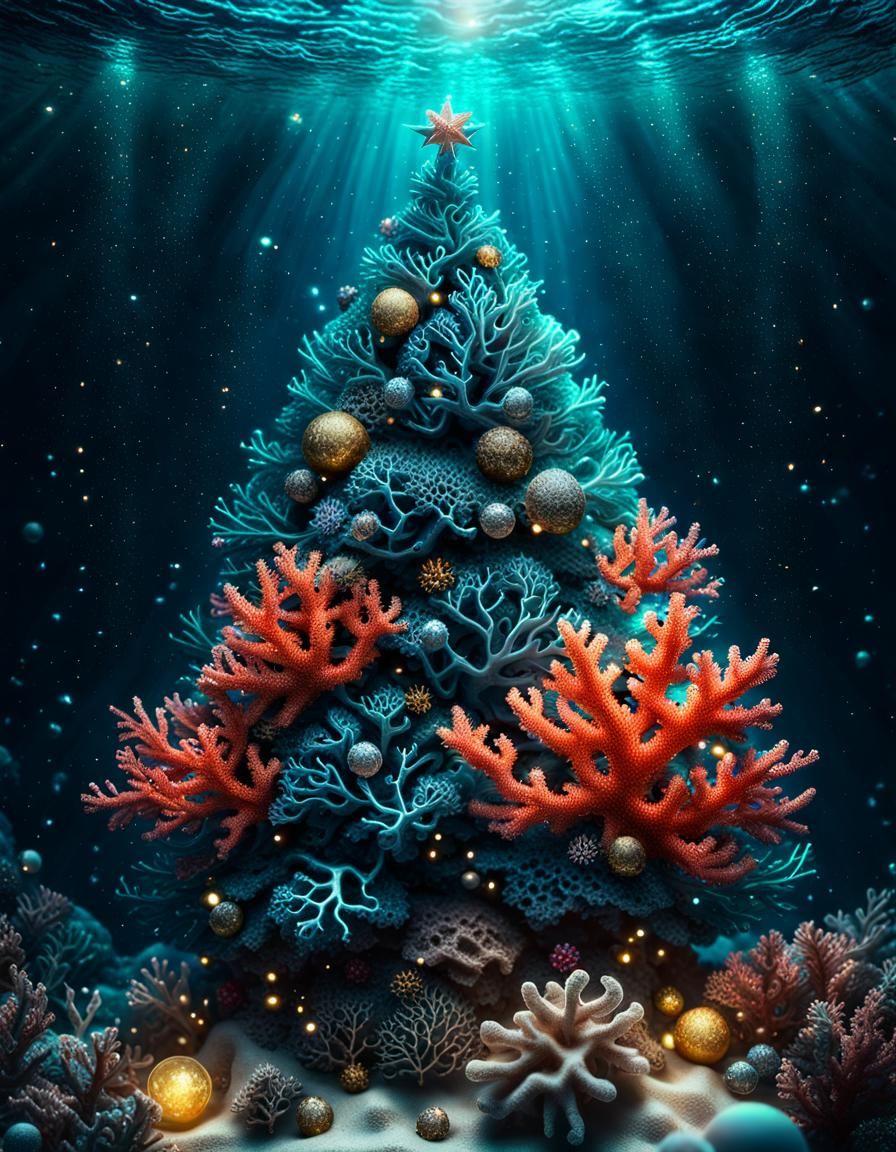 Coral Christmas Tree Under Cosmic Ocean Stars