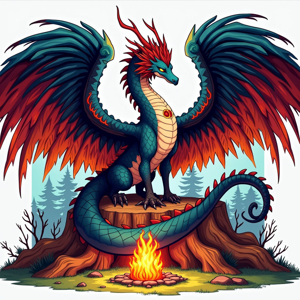 Majestic Dragon-Phoenix Hybrid in Anime Style