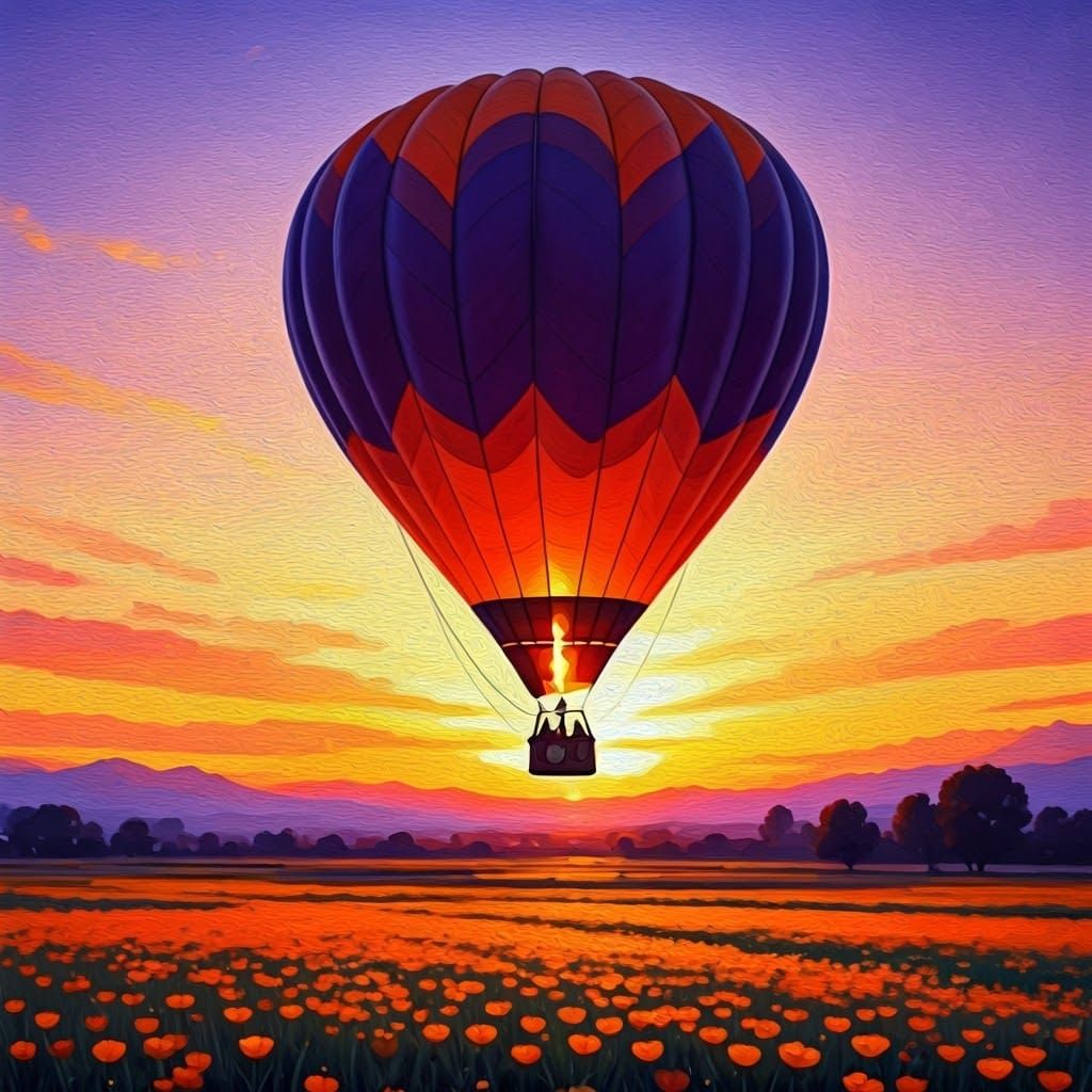Whimsical Hot Air Balloon Ride Over Golden Fields