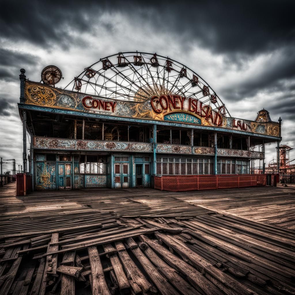 Abandoned Coney Island: Hyperrealistic Cinematic HDR Image