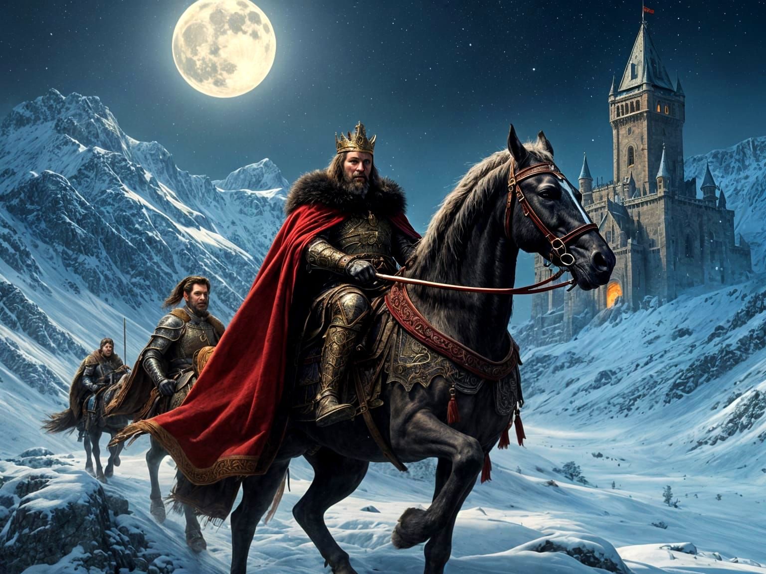 Medieval King Rides Out Under Starry Skies