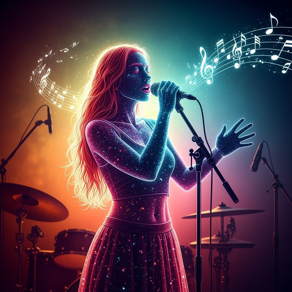 Luminous Singer on Stage in Hyperrealistic Sci-Fi Art