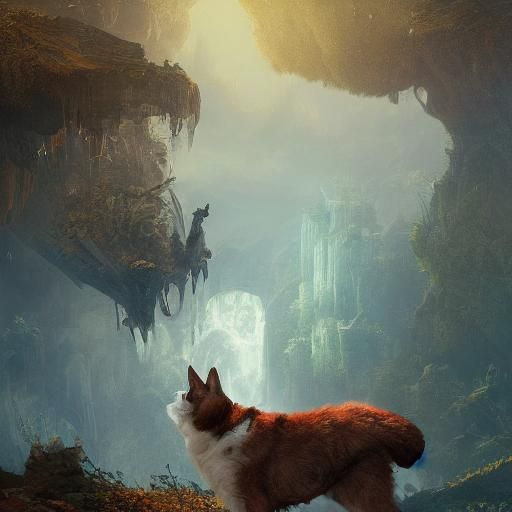 Detailed Matte Painting of Mother, Baby, and Dog