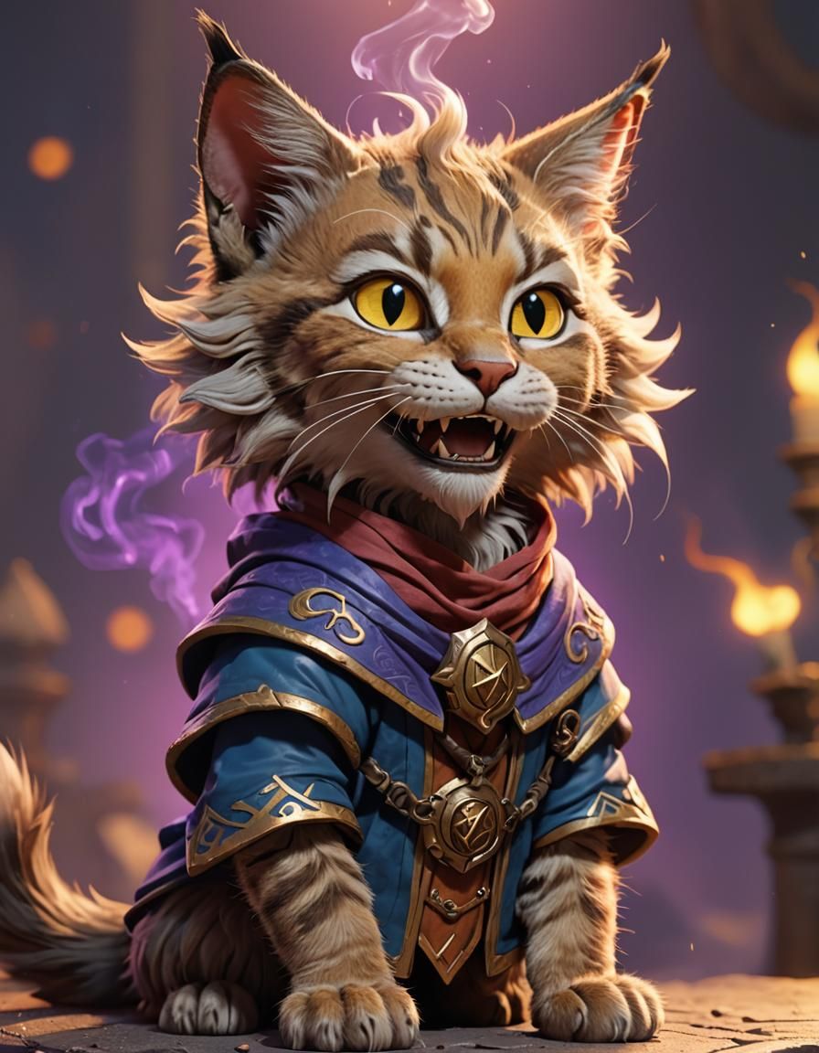 Tabaxi Kitten Wizard Portrait in 3D Digital Art