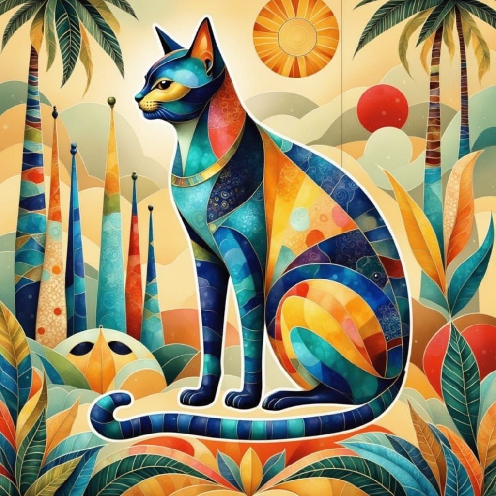 Zentangle Style Egyptian Cat with Intricate Patterns