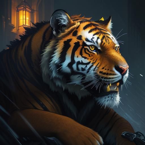 Hyperdetailed Tiger Cubs in Dark Fantasy Style