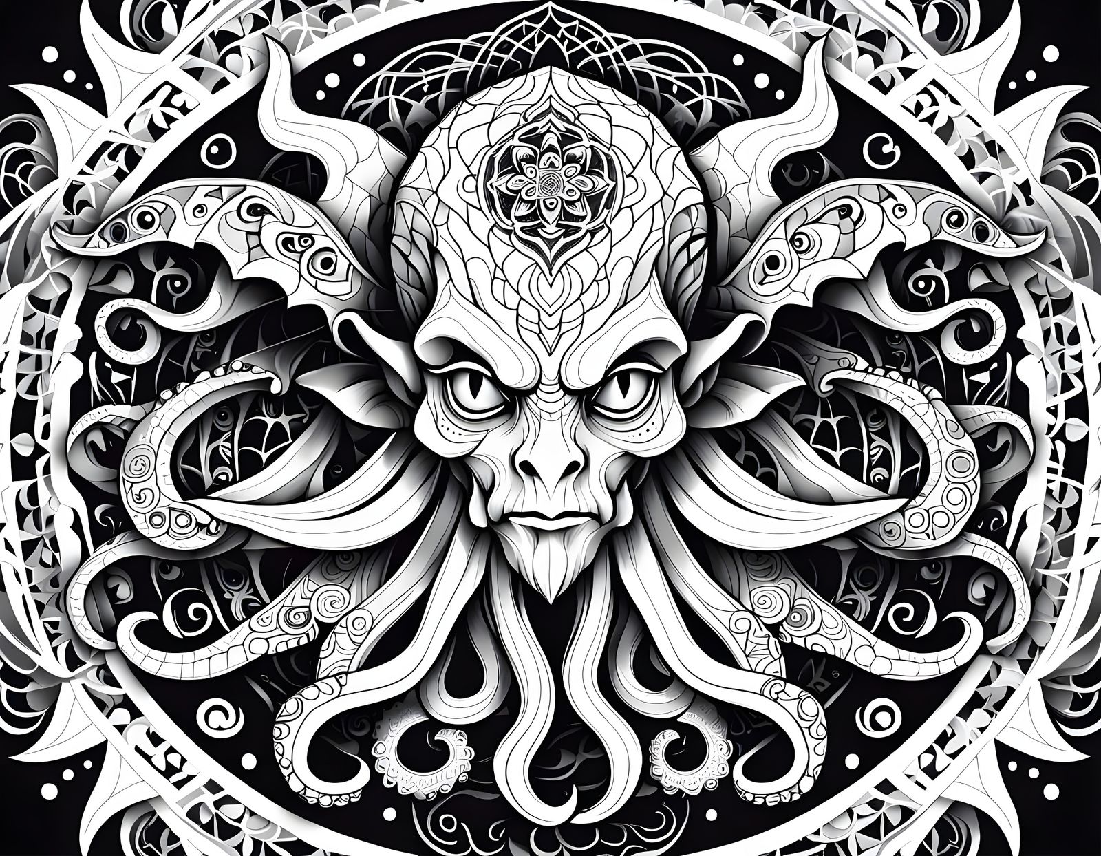 Cthulhu in Whimsical Coloring Book Art