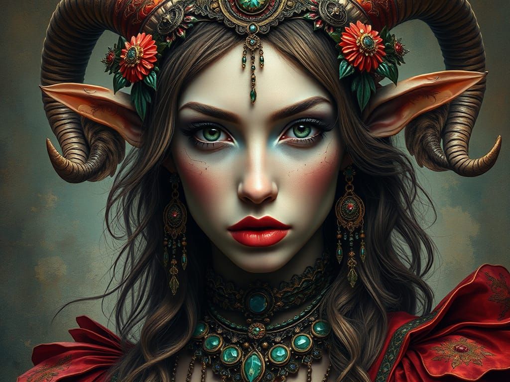 Hyperrealistic Female Faun in Pre-Raphaelite Style