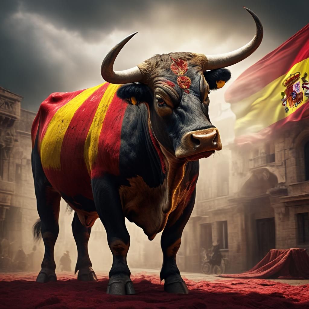 Bull on Spanish Flag: Digital Matte Painting