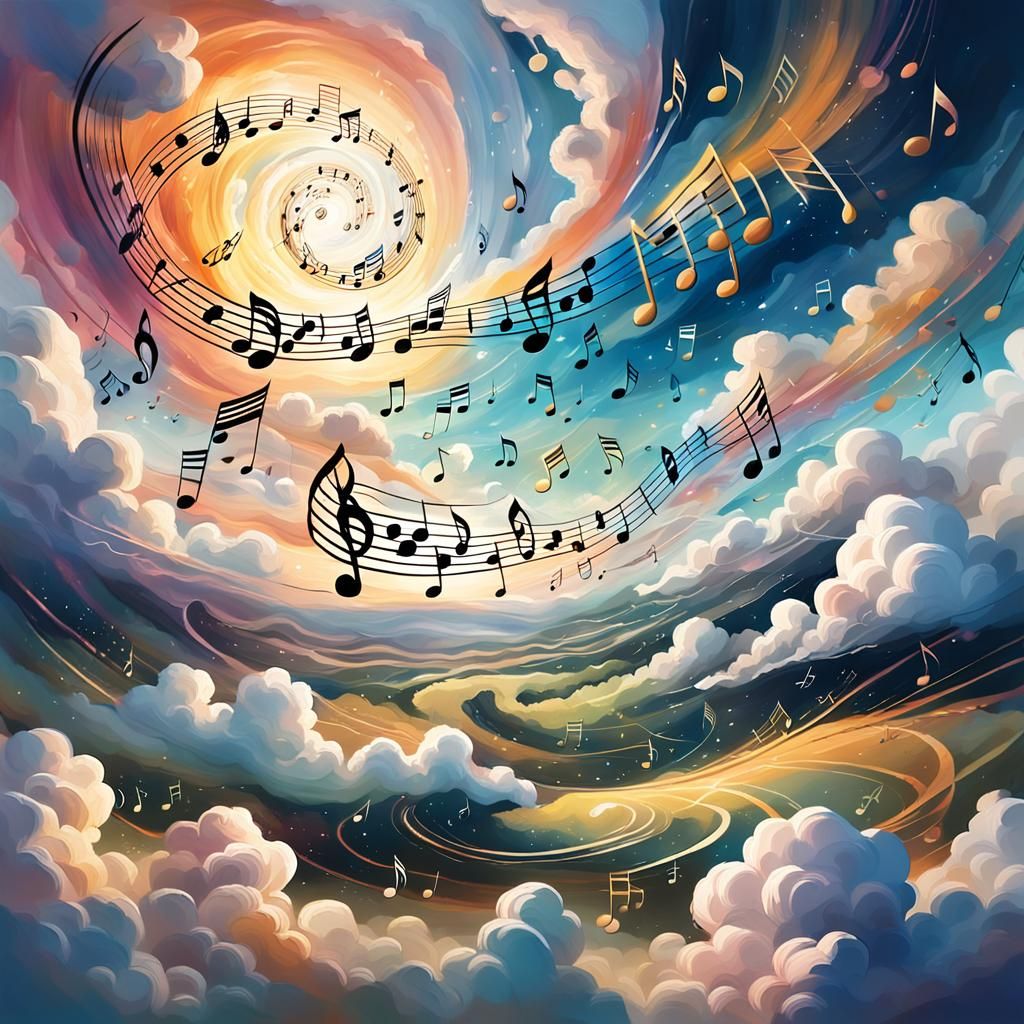 Ethereal Music Notes Ascend in Impressionist Illustration