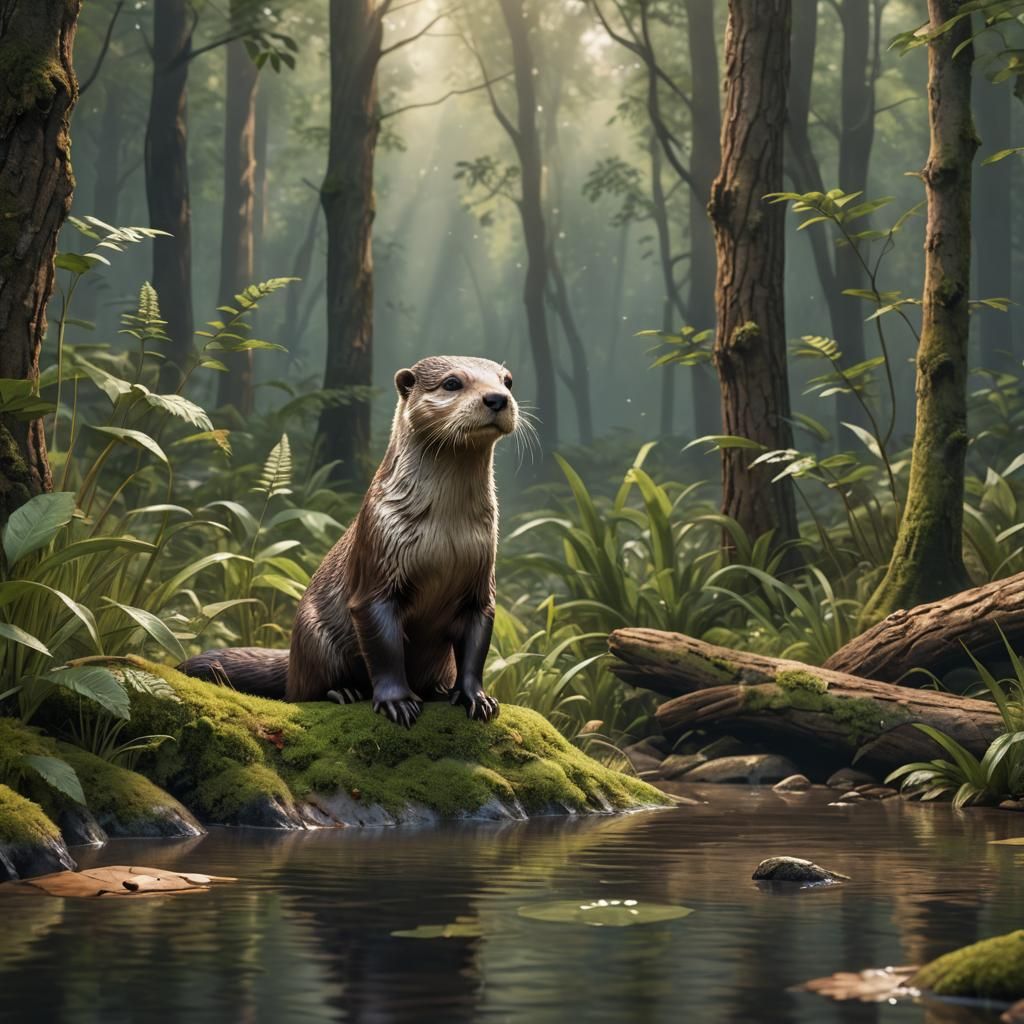 Otter Standing in Forest: Beautiful Digital Art
