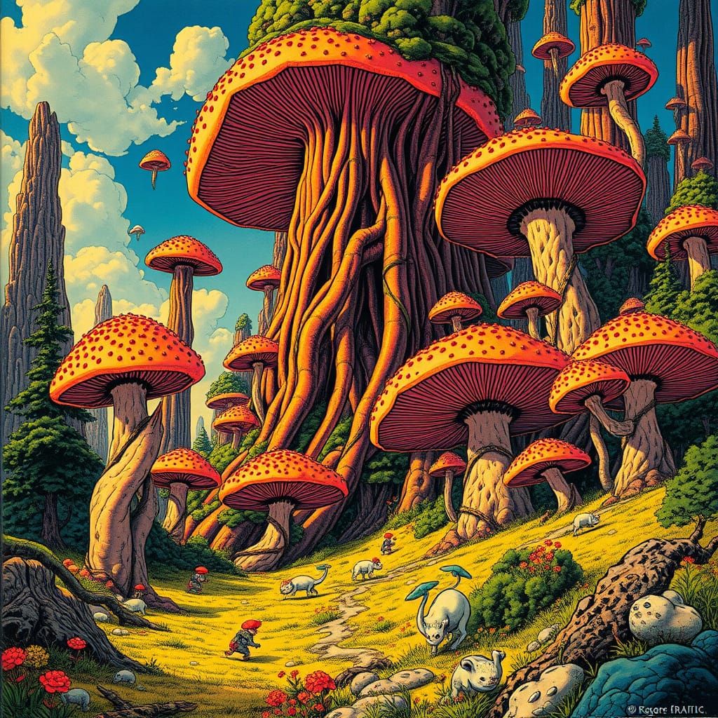 Surreal Mushroom Forest Inspired by Roger Dean