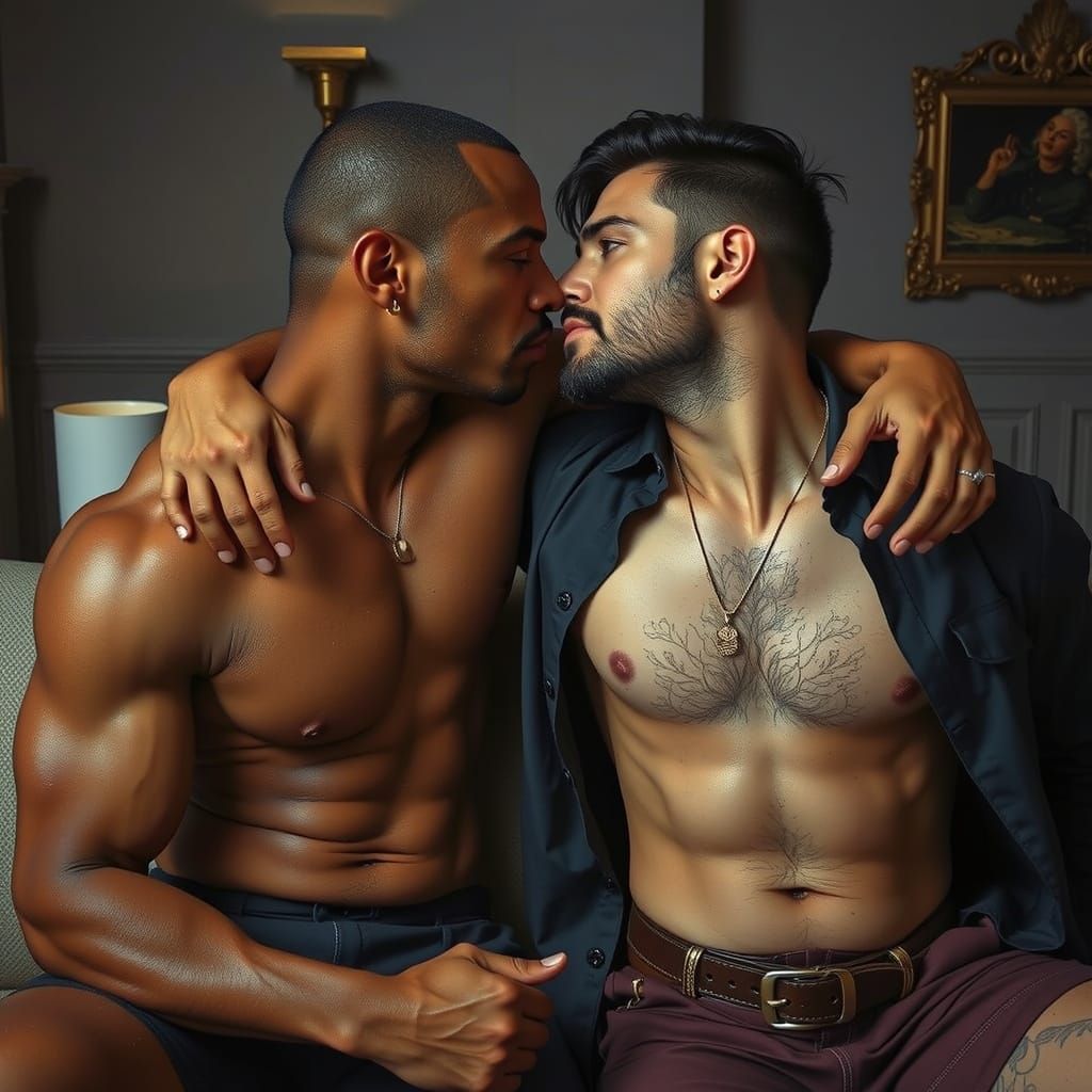 Passionate Kiss Between Two Handsome Men