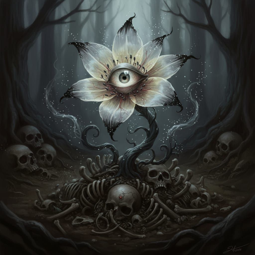 Ghostly Flower from Bones in Dark Botanical Fantasy