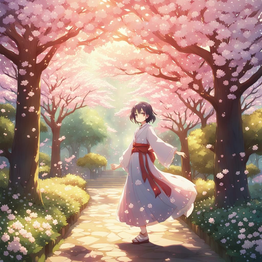 Anime Key Visual: Jamila in Cherry Blossom Garden