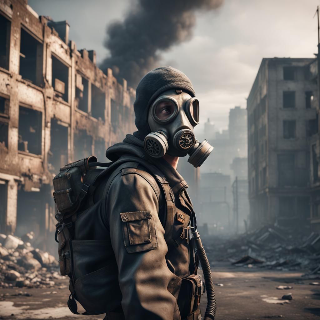 Apocalyptic Survivor in 3D Game Cinematic Style