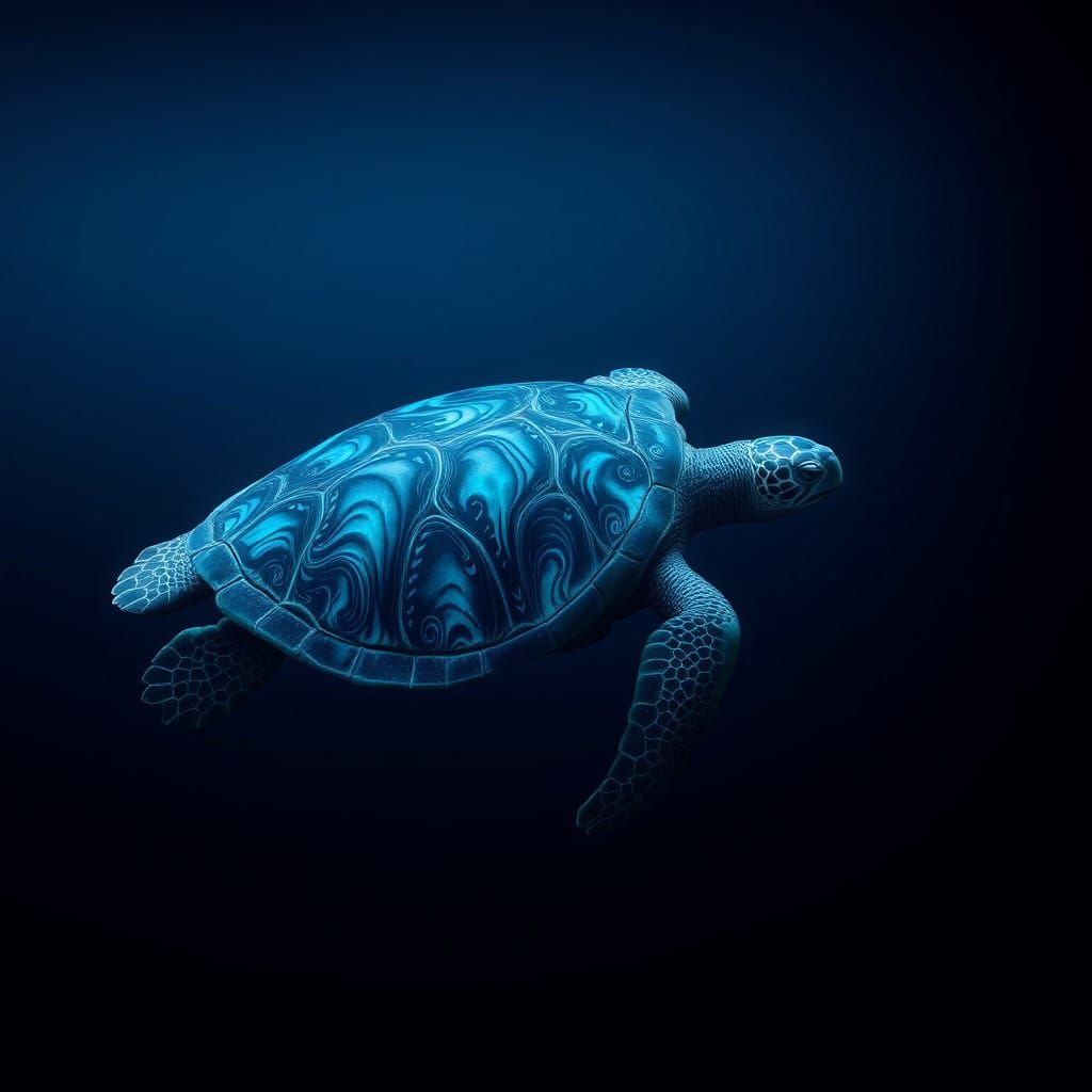 Majestic Sea Turtle in a Surreal Abyssal Landscape