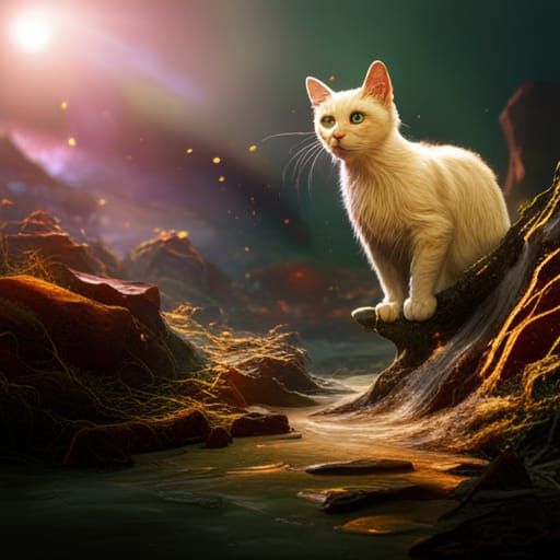Glittering Cat in Fantastical Art Style