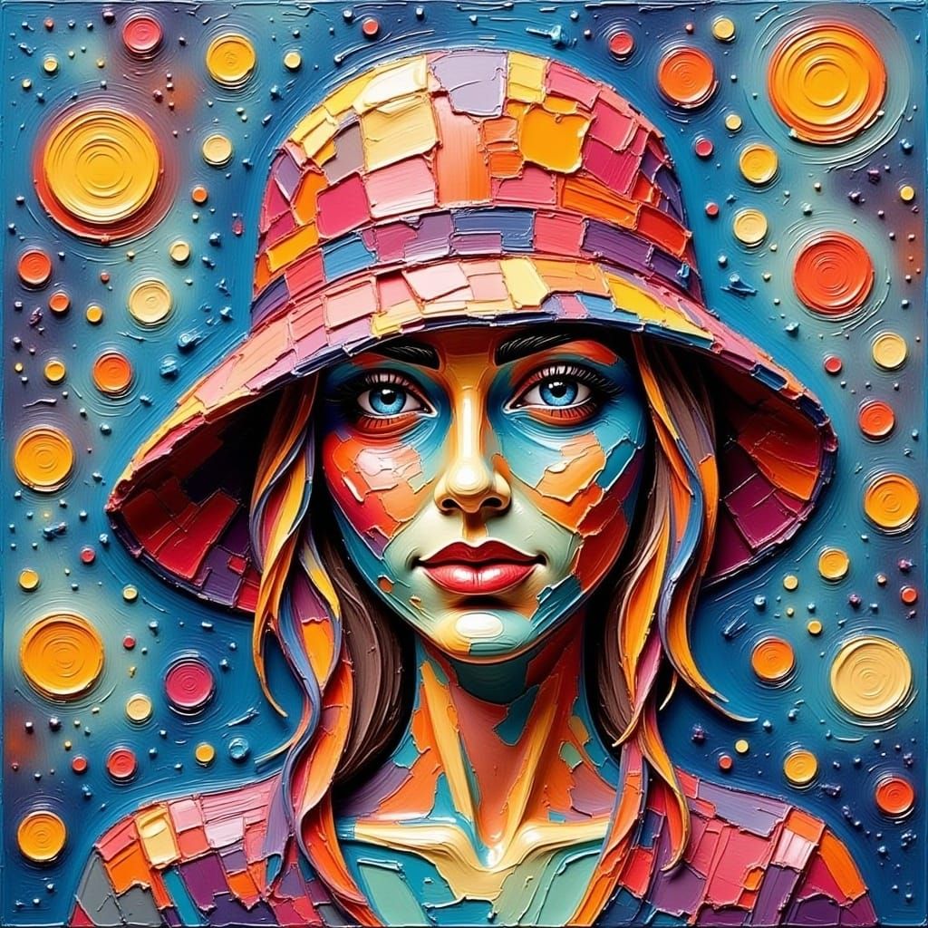 Textured Impasto Bucket Hat with Acrylic Swirls