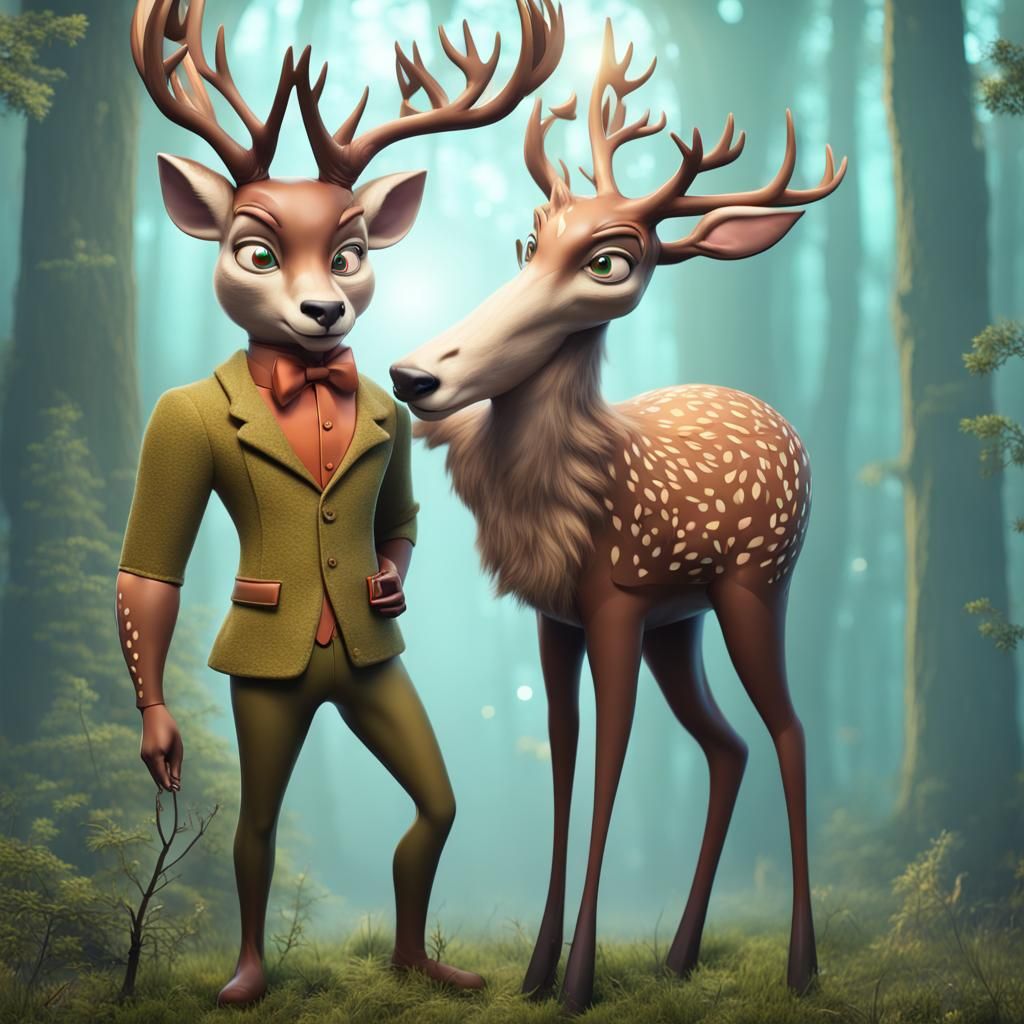 Anthropomorphic Doe Man in 3D Cartoon Style