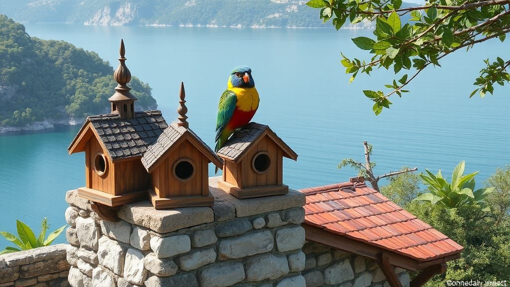 Birdhouses in Montenegro: Vibrant 3D Anime Art
