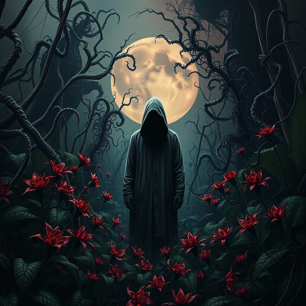 Gothic Garden of Carnivorous Plants in Dark Landscape