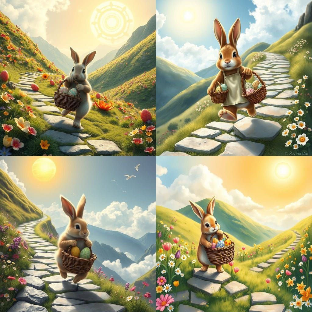 Springtime Easter Bunny in Vibrant Floral Landscape