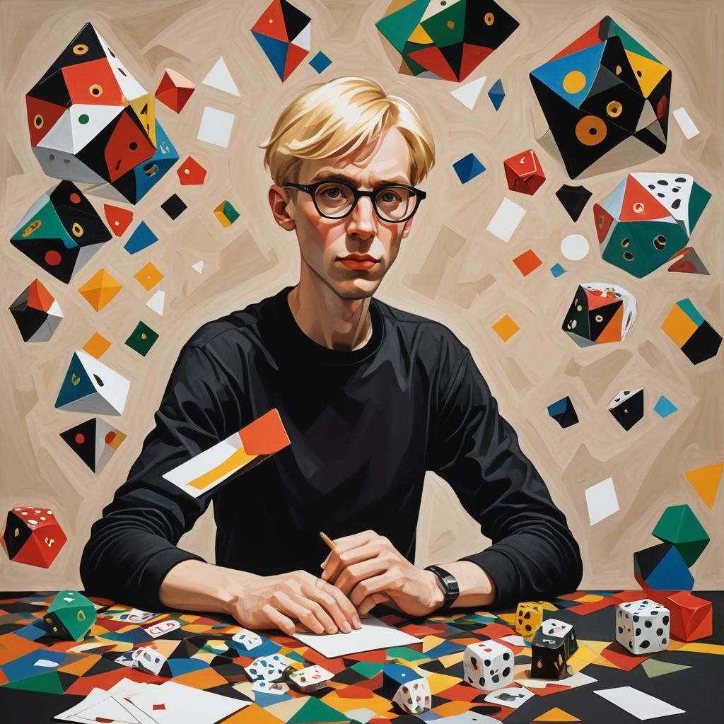 Cubist Card Player in Jacob Lawrence Style