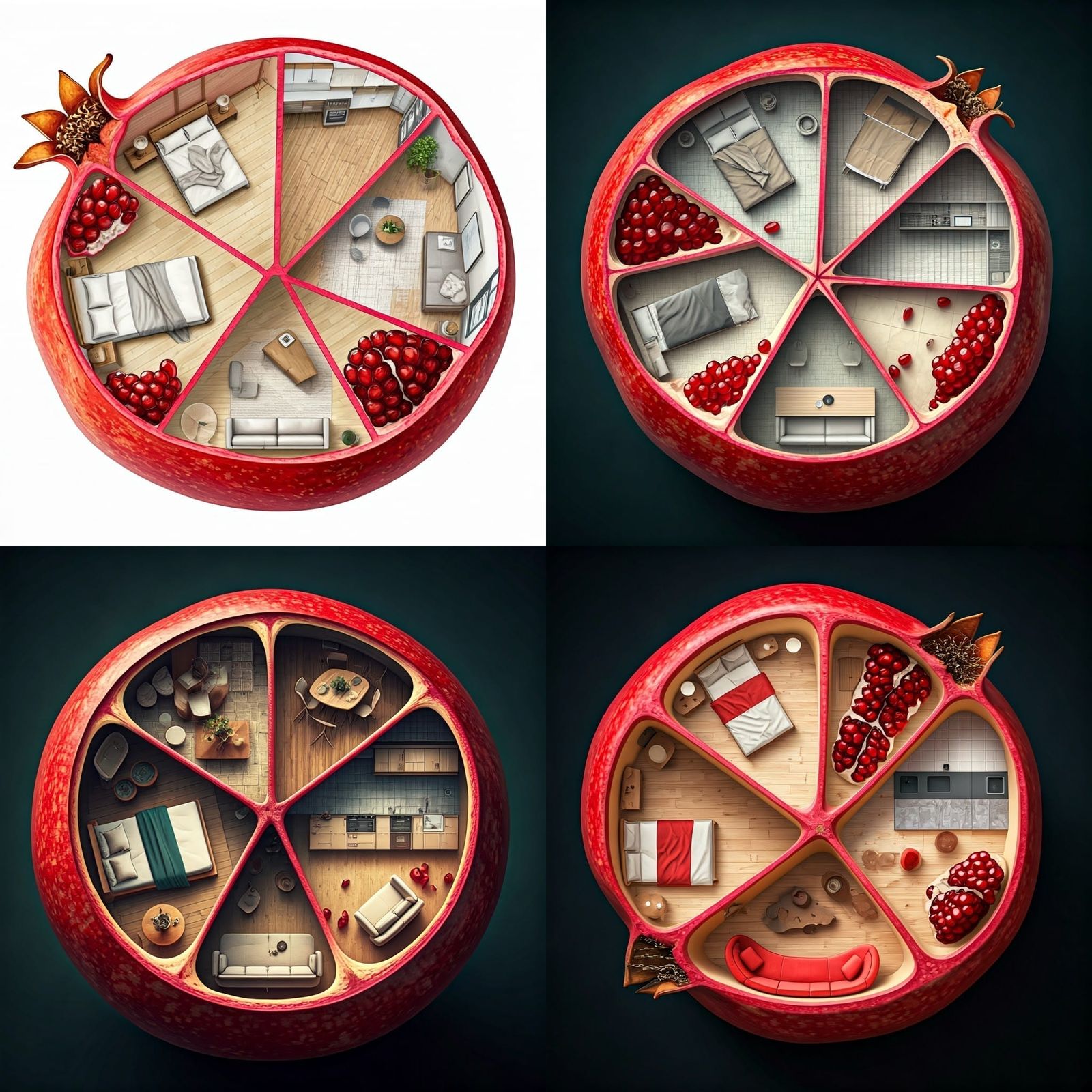 Pomegranate Home Plan: AI-Generated Top View