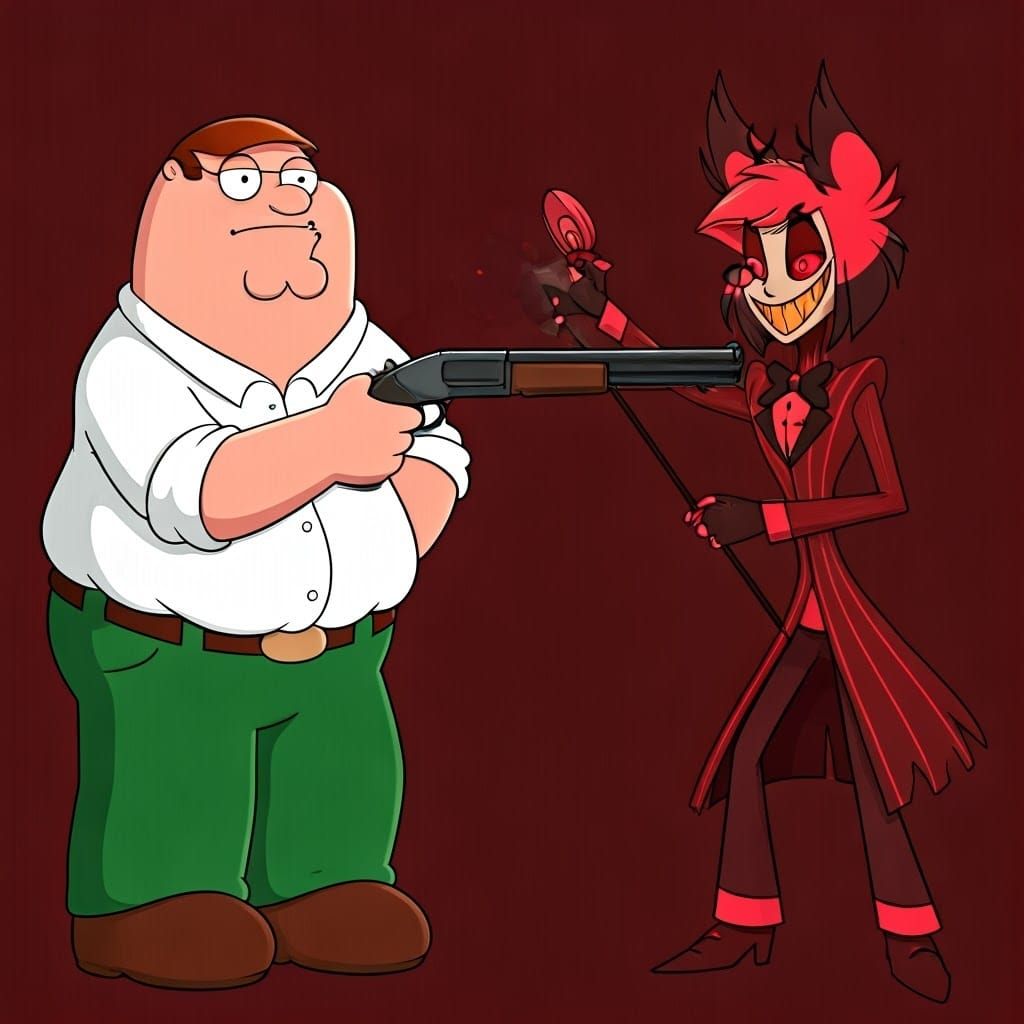 Family Guy Character Points Shotgun at Hazbin Hotel Villain