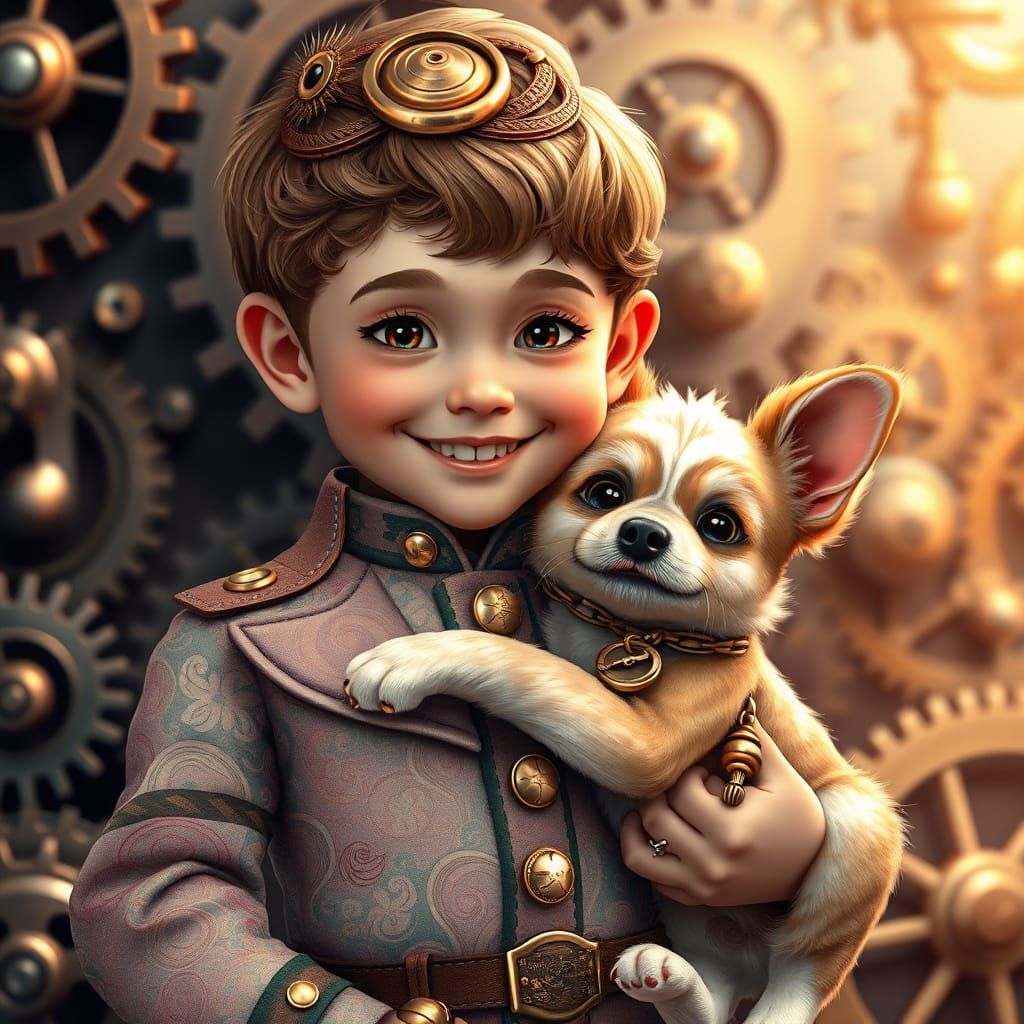 Steampunk Boy and His Colorful Companion